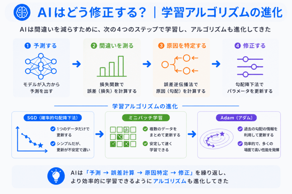 AIはどう修正する?|学習アルゴリズムの進化のイメージ画像