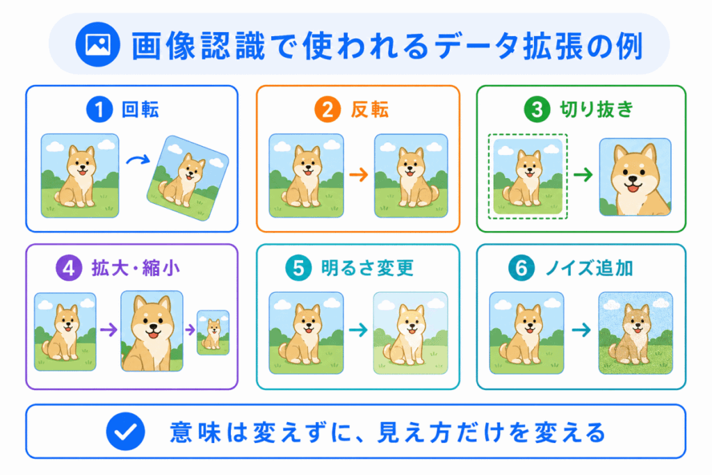 画像認識で使われるデータ拡張の例のイメージ画像