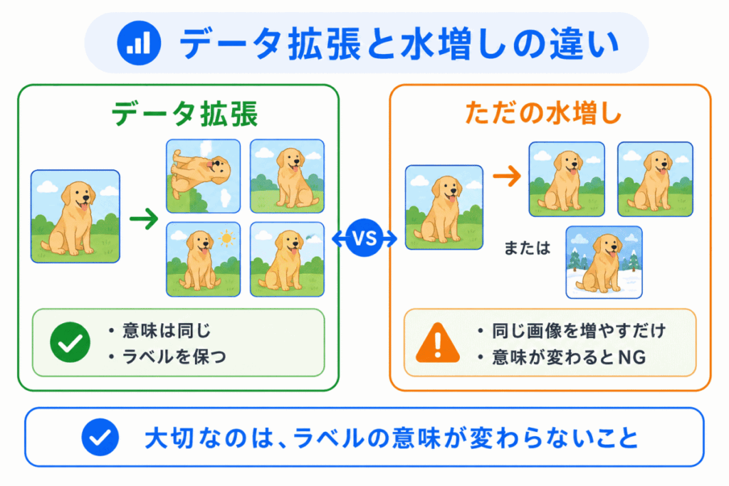 データ拡張と水増しの違いのイメージ画像