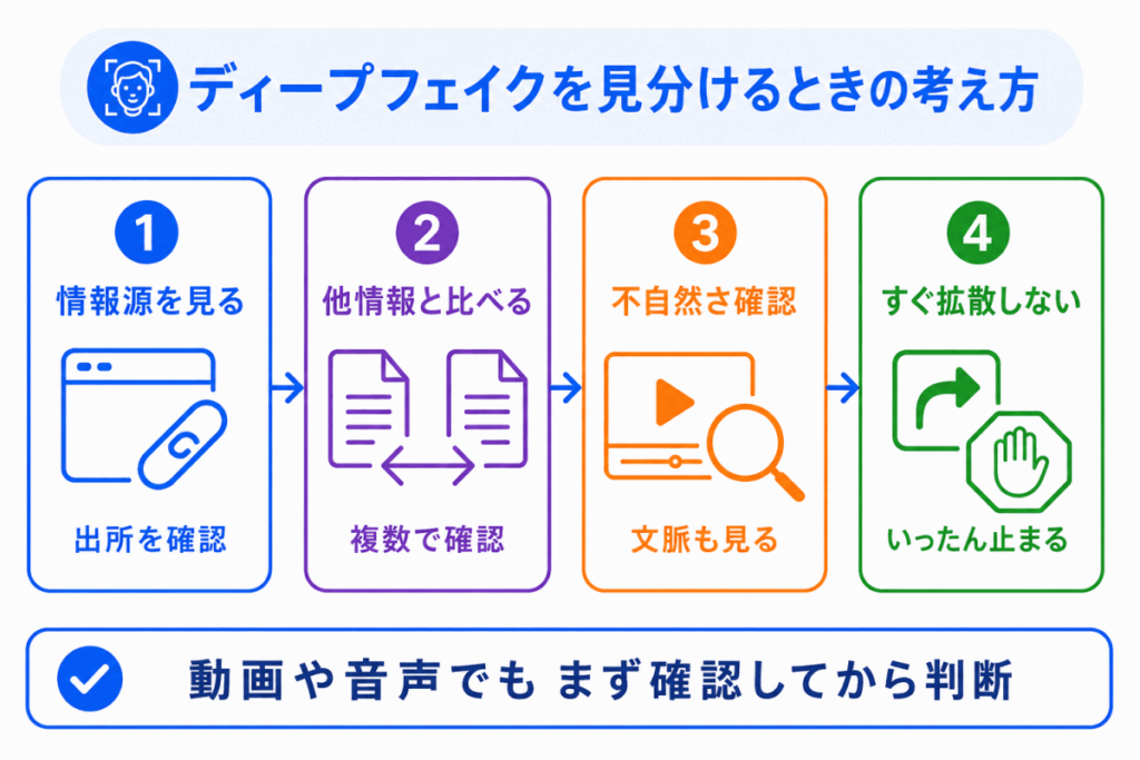 ディープフェイクを見分けるときの考え方のイメージ画像