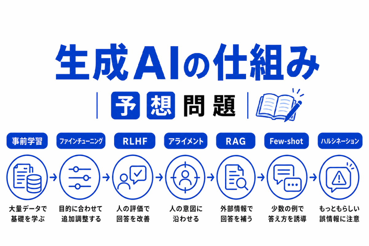 【G検定｜理解型予想問題】生成AIの仕組み｜事前学習・ファインチューニング・RLHF・RAG・アライメントはなぜ混同する？