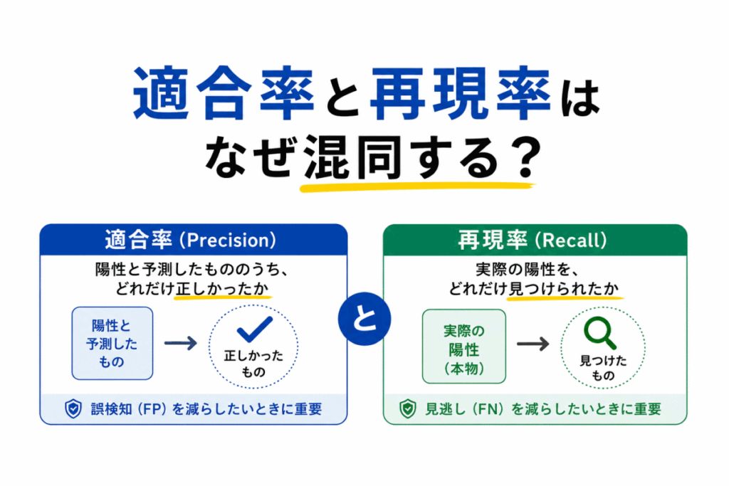 適合率と再現率はなぜ混同するかのイメージ画像