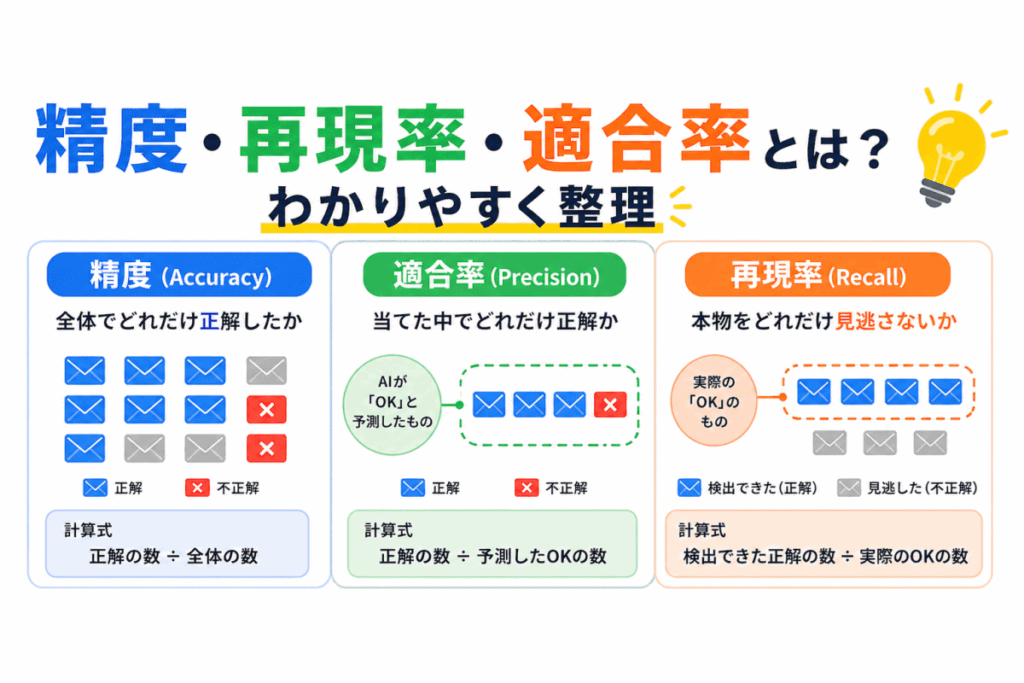 精度・再現率・適合率のイメージ画像