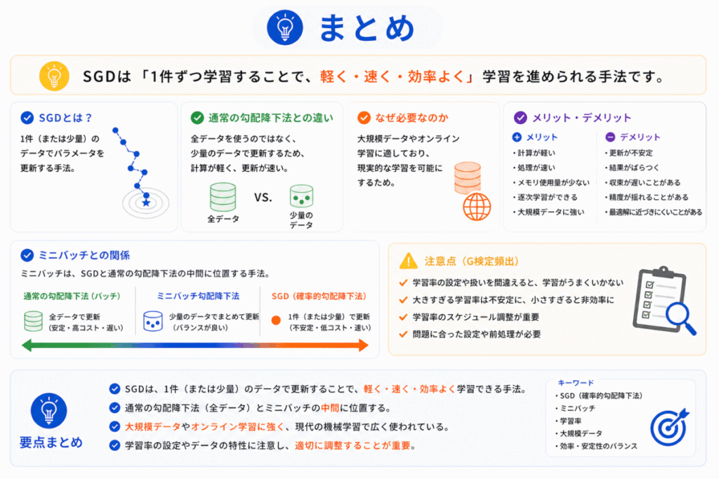 確率的勾配降下法（SGD）のまとめのイメージ画像