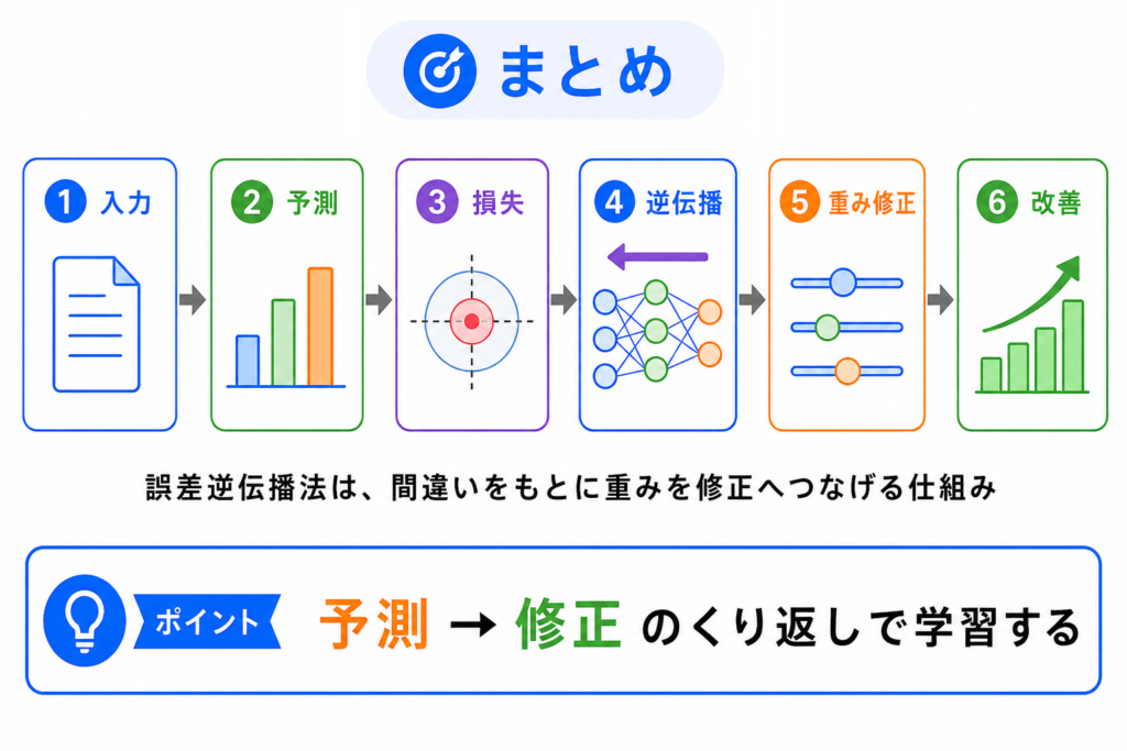 誤差逆伝播法とは?のまとめのイメージの画像