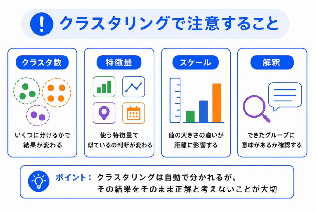 クラスタリングで注意することのイメージ画像