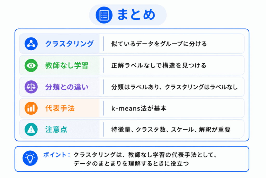 クラスタリングとは?のまとめのイメージ画像