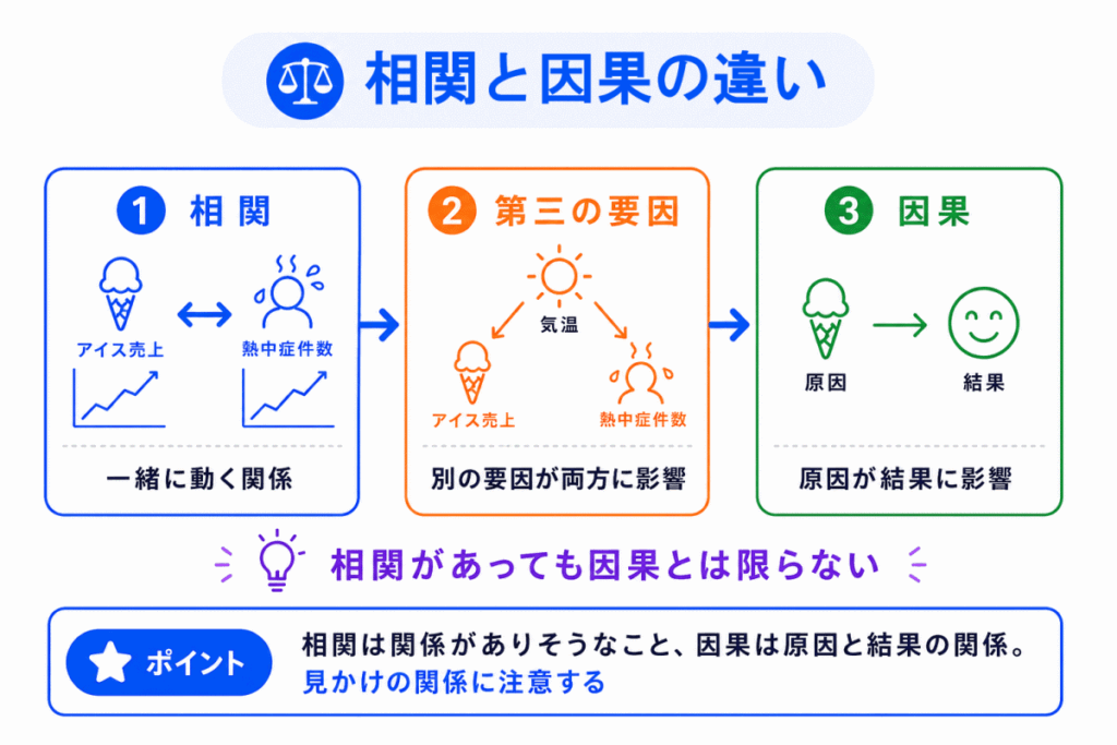 相関と因果の違いのイメージ画像