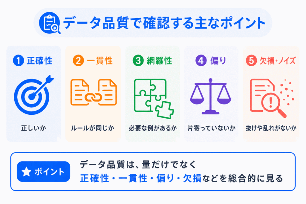 データ品質で確認する主なポイントのイメージ画像