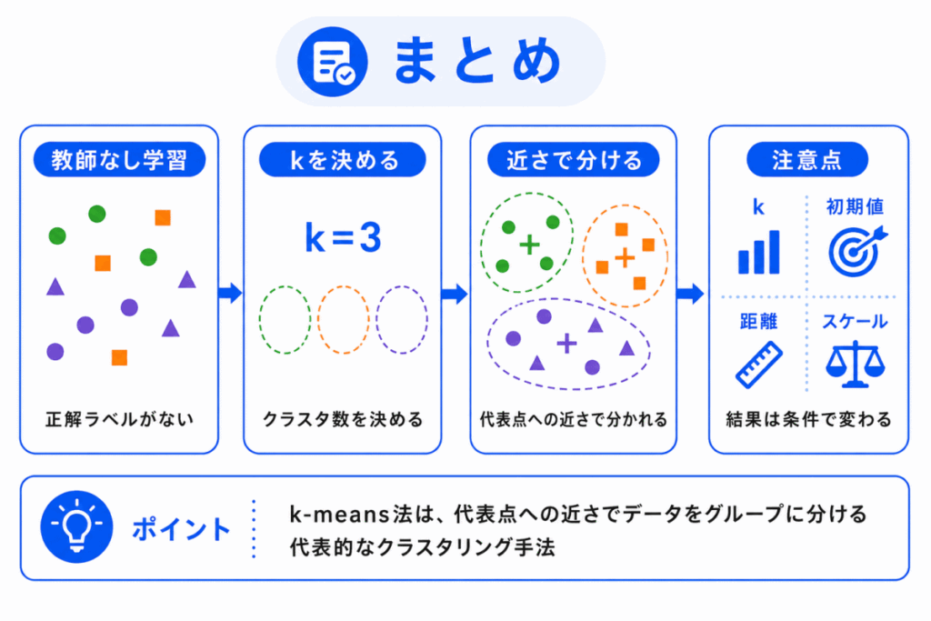 k-means法とは？のまとめのイメージ画像