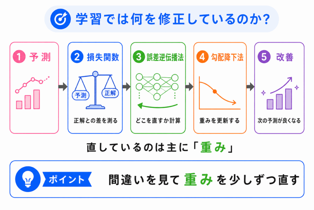 学習では何を修正しているのか？のイメージ画像