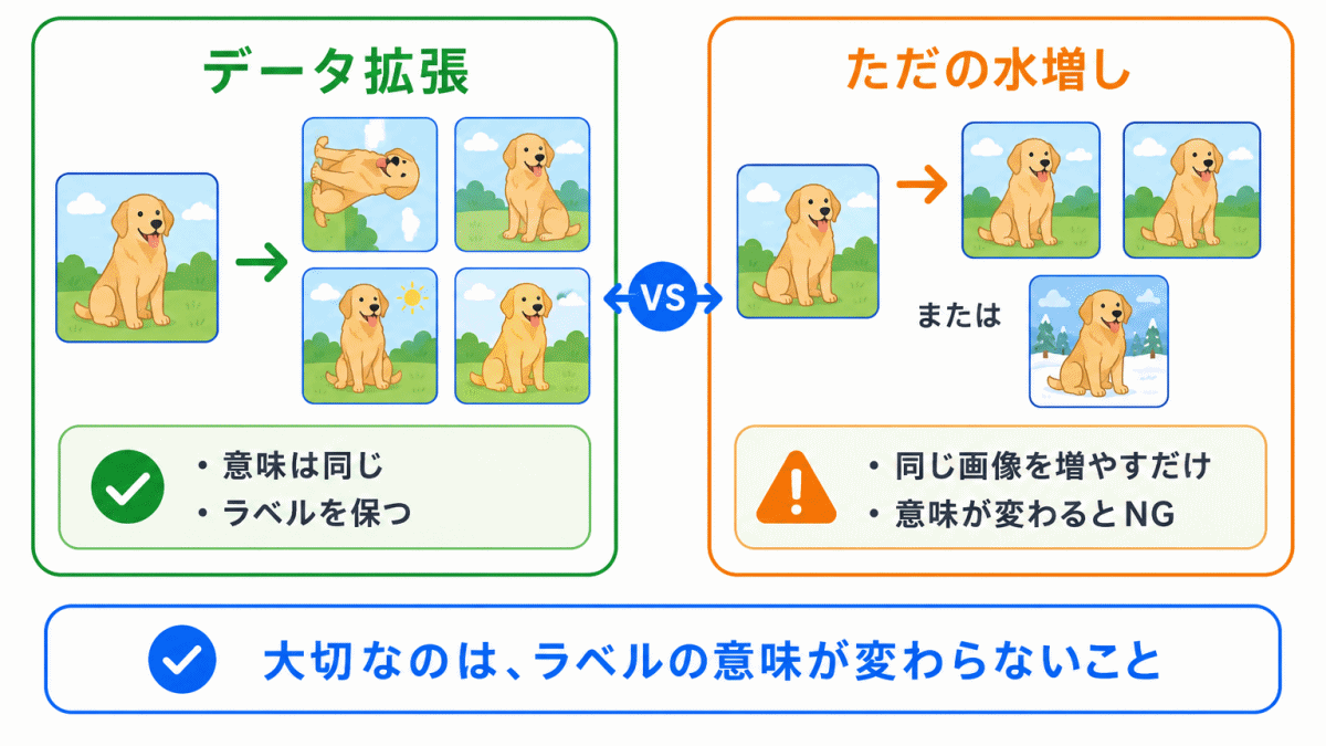 データ拡張と水増しの違いのイメージ画像