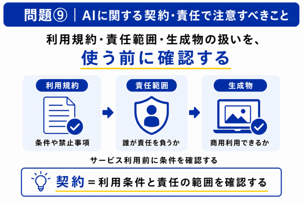 AIサービスを利用する際の契約・責任で注意すべきことのイメージ画像