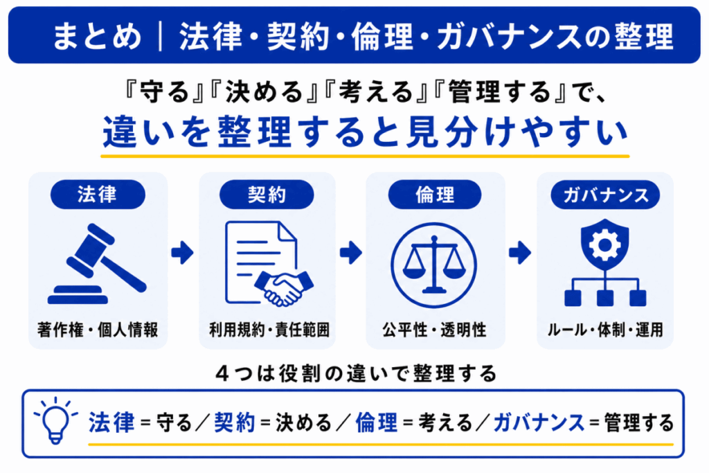 AIに関する法律・契約・倫理・ガバナンス予想問題のまとめのイメージ画像