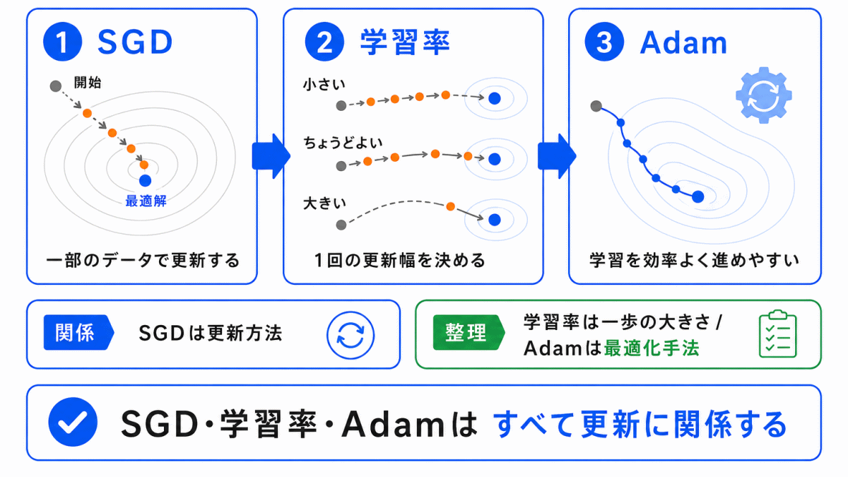 学習率・Adamとの関係のイメージ画像